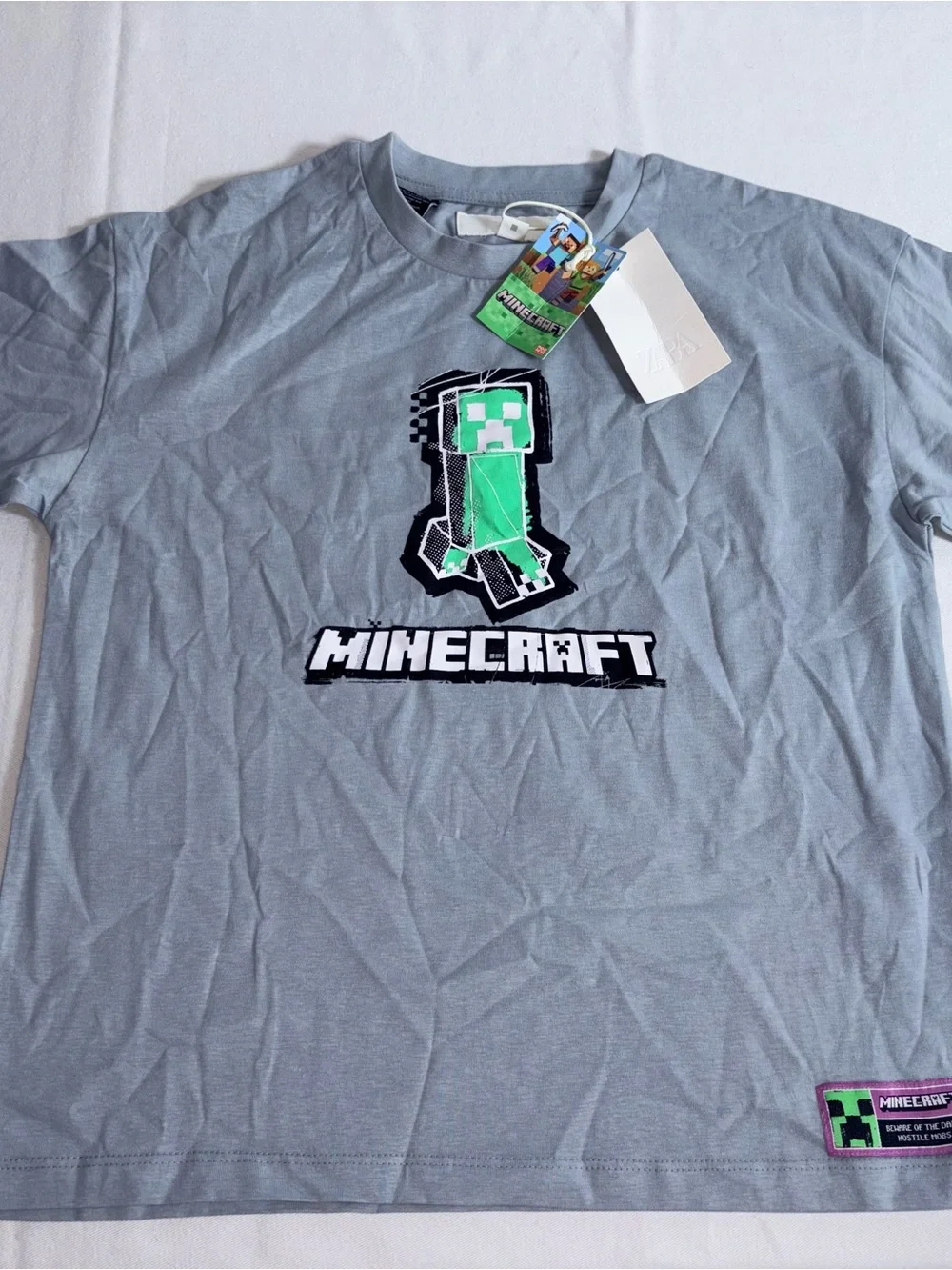 Zara x Minecraft cotton boys Graphic Tee Light Blue age 9 - 10 new with tags